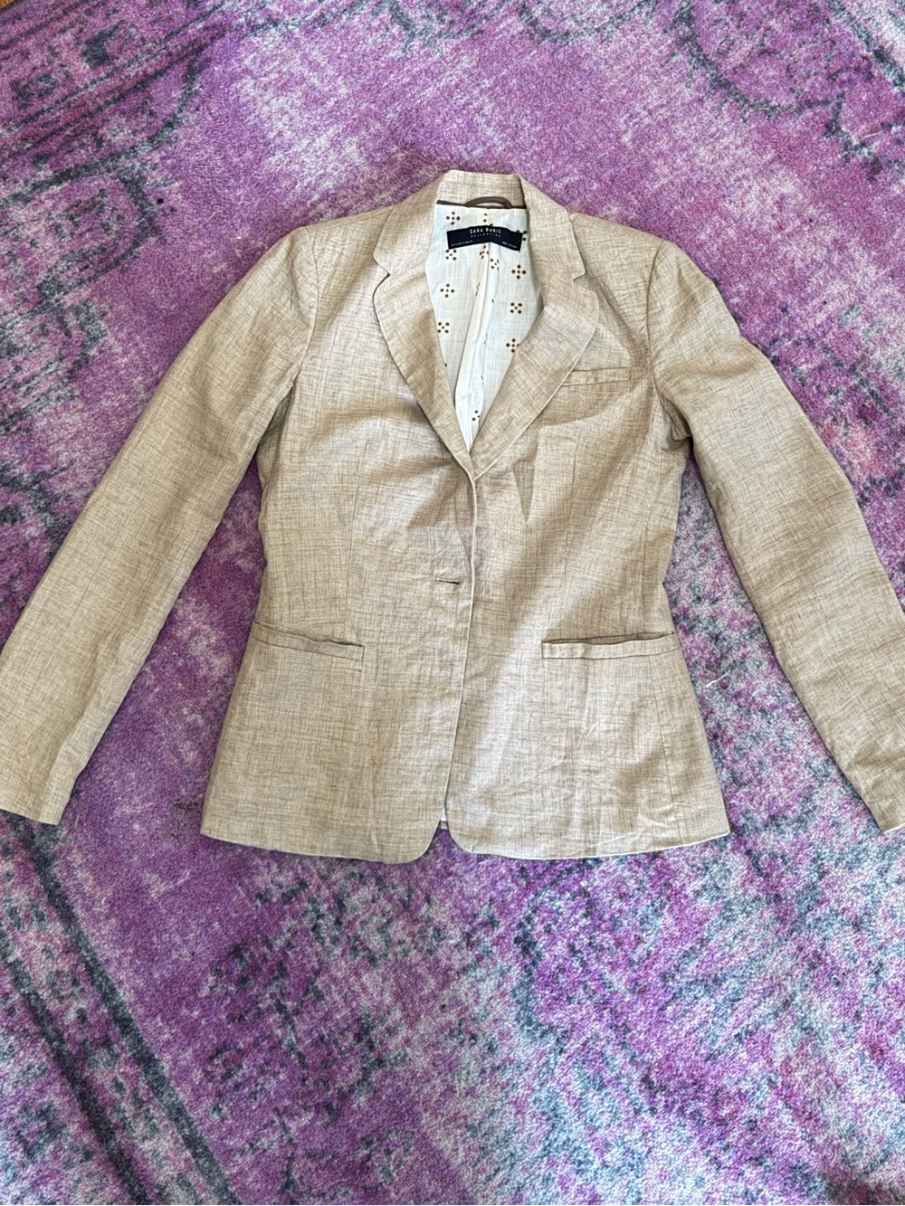 Zara Basic Beige Linen Suit Jacket